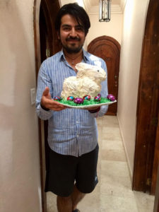 20180401 Easter Potluck Samuel With Bunny Cake